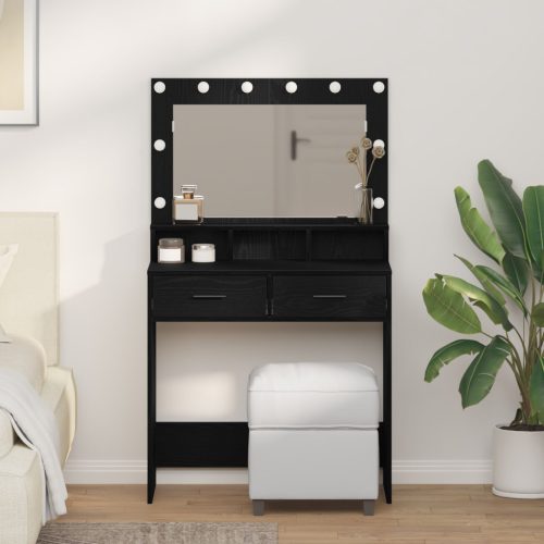 Sminkasztal LED Fénnyel Fekete Tölgyből 79x41x135 cm