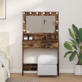   Sminkasztal LED világítással Füstölt tölgy 79x41x135 cm