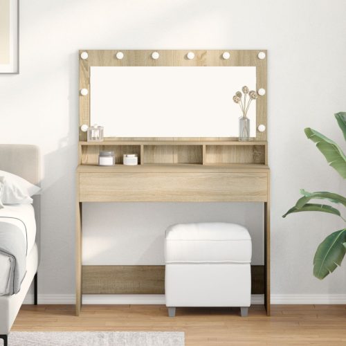LED-es lámpás öltözködőasztal Sonoma tölgy 100x41x135 cm
