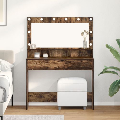 Sminkasztal LED fénnyel Füstölt tölgy 100x41x135 cm