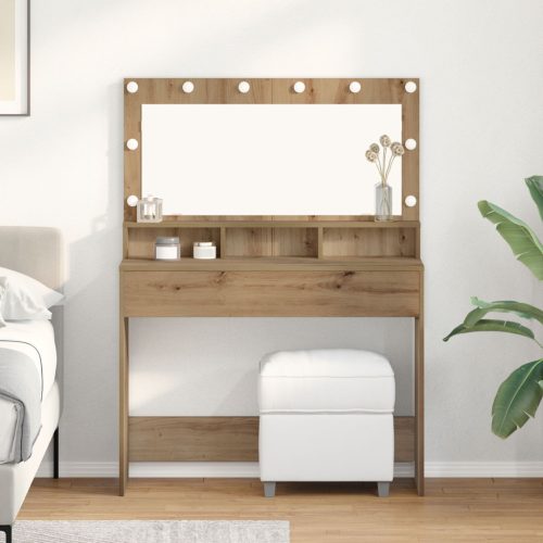 Sminkasztal LED fényekkel Mesterséges tölgyből, 100x41x135 cm