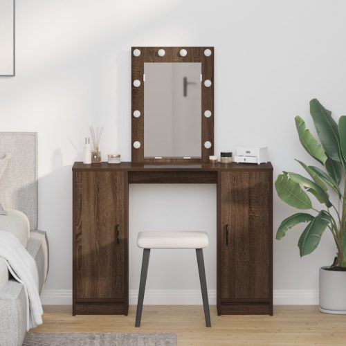 LED világítással ellátott sminkasztal Barna tölgy 102x33x135 cm