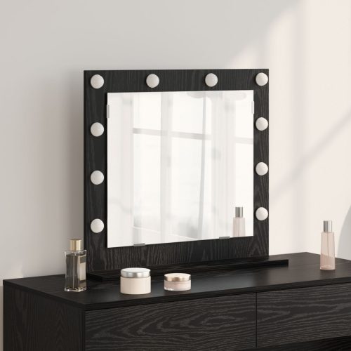 LED világítással rendelkező sminktükör fekete tölgy 60x55x18 cm