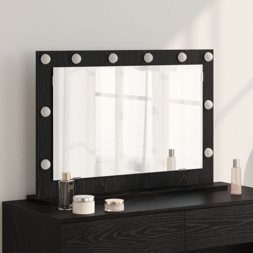 LED világítással ellátott sminktükör Fekete tölgy 80x55x18 cm