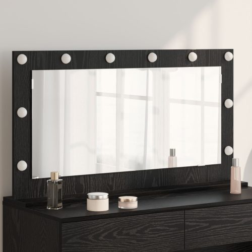 LED világítással ellátott tükör fekete tölgy 100x55x18 cm
