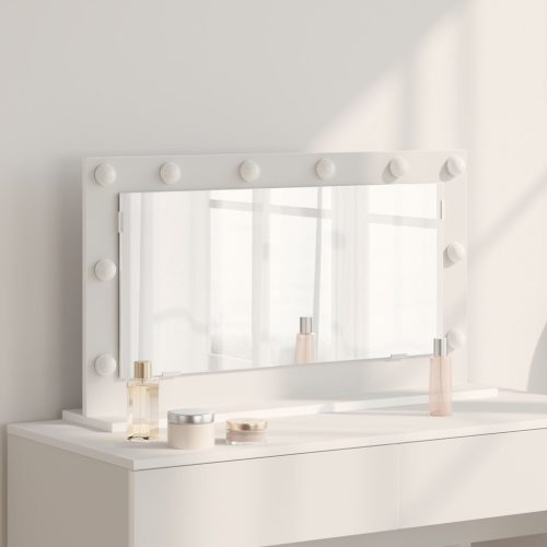 LED világítással ellátott sminktükör Fehér 80x45x18 cm
