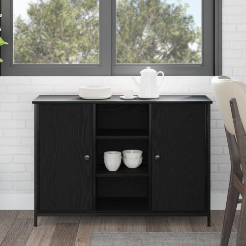 büfé fekete tölgy 100x35x70 cm mérnöki fa és acél