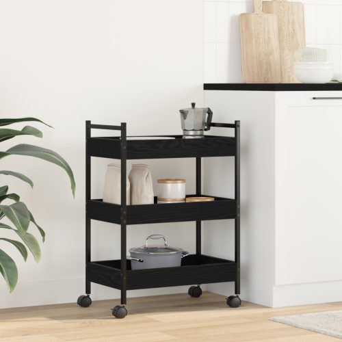 Konyhai Trolley Fekete Tölgy 50x30x70 cm Lemezelt Fa