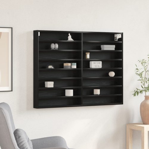 Vitrine Szekrény Fekete Tölgy 100x8,5x75 cm Műszaki Fa