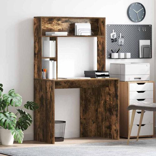 Asztal polcokkal Füstölt tölgy 91 x 50 x 149 cm Faanyag