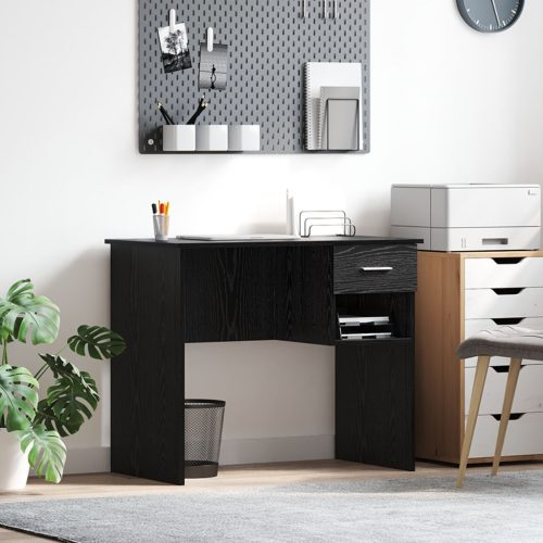 Íróasztal Tárolóval Fekete Tölgy 90x49.5x75 cm Rétegelt fa