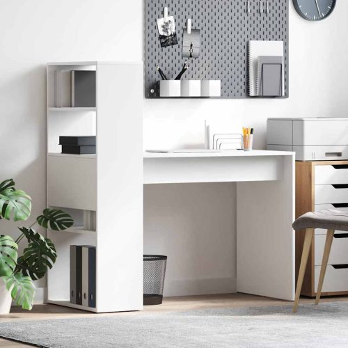 Asztal polcokkal tárolóval Fehér 113 x 54 x 120 cm Faanyag