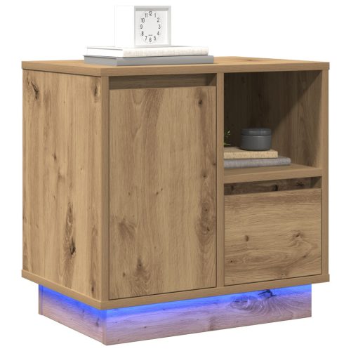 Éjjeli Asztal LED világítással, Kézműves tölgy 50x34,5x50 cm