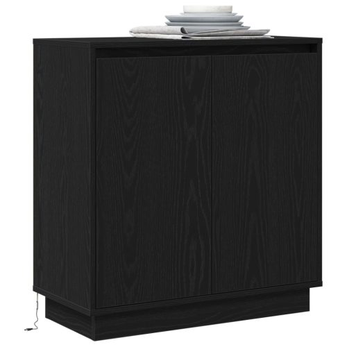 Oldalszekrény LED-fénnyel, Fekete Tölgy, 71x34,5x75 cm, Mérnöki Fa