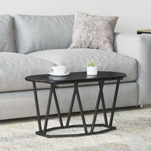 Fekete Tömörfa Dohányzóasztal 80x40x40,5 cm Műgyantával és Fémmel