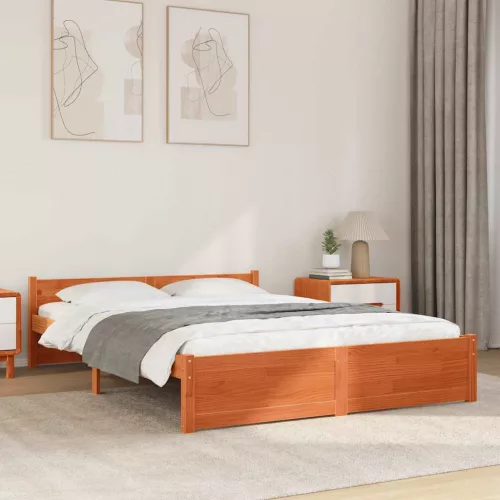 vidaXL Ágykeret Faggyú barna 205,5 x 145,5 x 51 cm Tömör fenyőfa