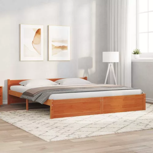 vidaXL Ágykeret Faggyú barna 205,5 x 185,5 x 51 cm Tömör fenyőfa