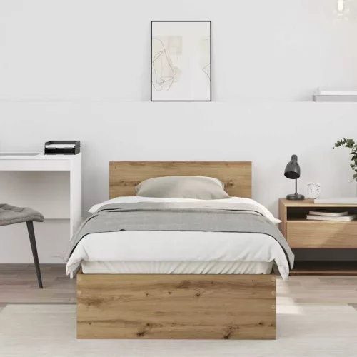vidaXL Ágykeret fejtámlával Artisan tölgy 90 x 190 cm Faanyag
