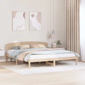   Ágykeret fejtámlával Természetes 200 x 200 cm Tömör fenyőfa