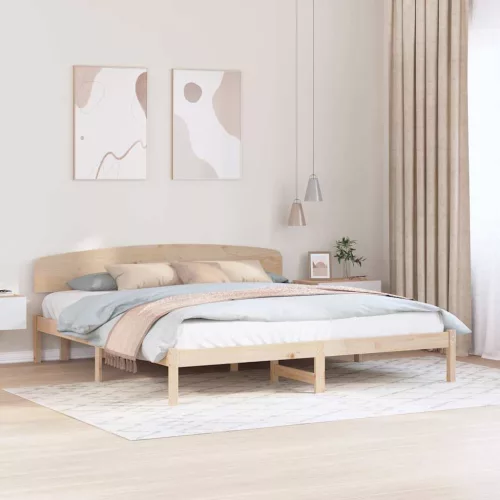 Ágykeret fejtámlával Természetes 200 x 200 cm Tömör fenyőfa
