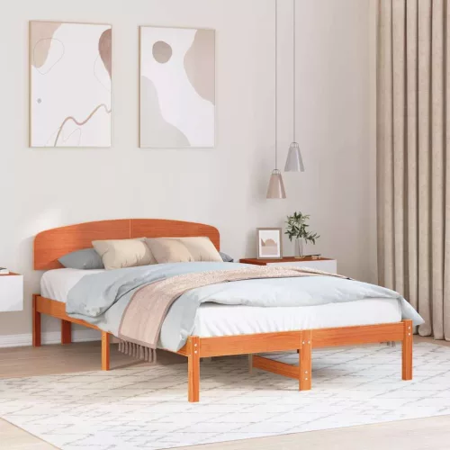 vidaXL Ágykeret fejtámlával Faggyú barna 120 x 200 cm Tömör fenyőfa