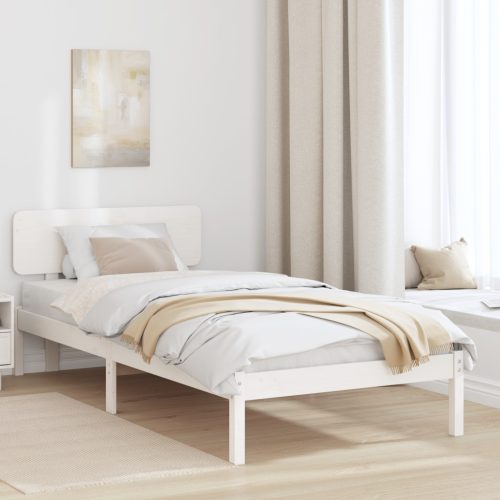 Ágykeret Fejvéggel Fehér 90x200 cm Tömör fenyőfa