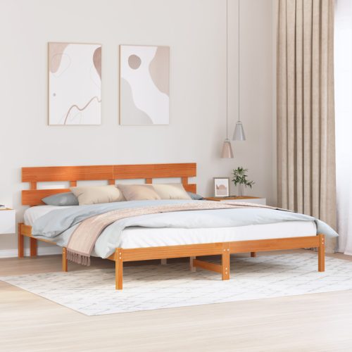 Ágykeret Fejtámlával Gyantázott Barna 180x200 cm Tömör Fa Fenyő