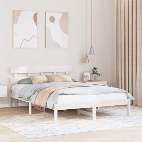 Fejléces fehér ágykeret 150x200 cm tömör fenyőből