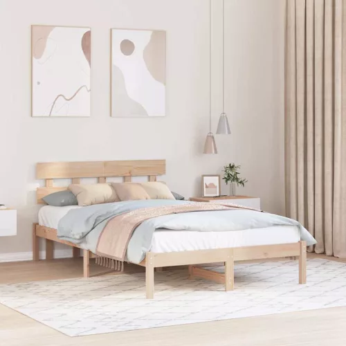 vidaXL Ágykeret fejtámlával Barna 140 x 190 cm Tömör fenyőfa
