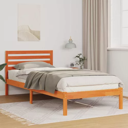 Ágykeret fejtámlával Viaszbarna 90 x 210 cm Tömör fenyőfa