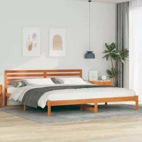   Ágykeret fejtámlával Viaszbarna 200 x 210 cm Tömör fenyőfa