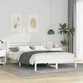 Ágykeret fejtámlával Fehér 140 x 220 cm Tömör fenyőfa