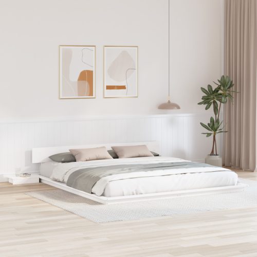 Padló ágykeret éjjeli szekrényekkel Fehér 200x200cm Tömör fa