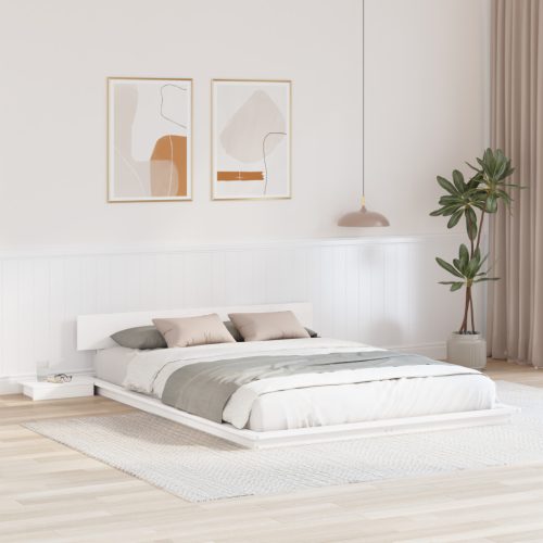 Padláságy keret éjjeliszekrényekkel Fehér 150x200cm Tömör fa