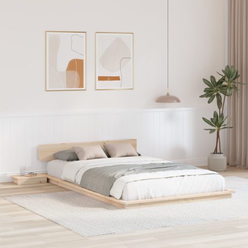 Padlóágykeret éjjeliszekrényekkel 120x200cm Tömör fából