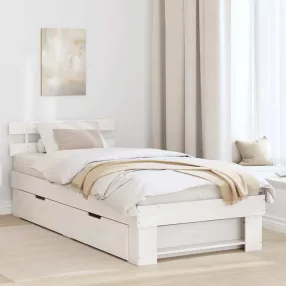   Ágykeret fejtámlával fiókkal Fehér 100 x 200 cm Tömör fenyőfa