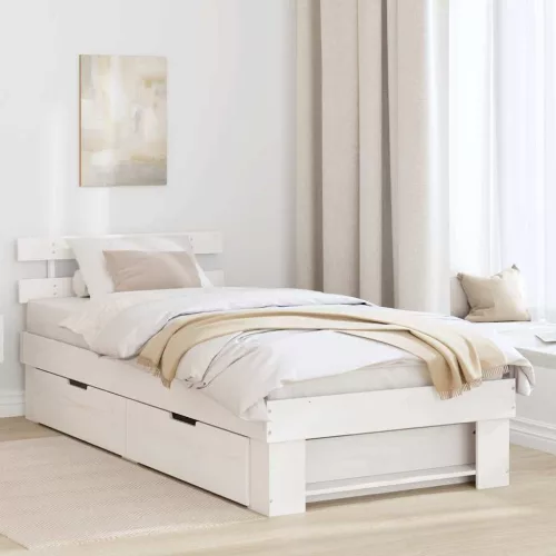 Ágykeret fejtámlával fiókkal Fehér 100 x 200 cm Tömör fenyőfa