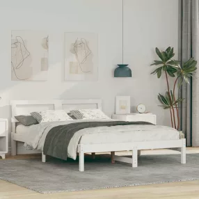   Ágykeret LED -es lámpákkal Fehér 140 x 190 cm Tömör fenyőfa