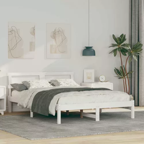 Ágykeret LED -es lámpákkal Fehér 140 x 190 cm Tömör fenyőfa