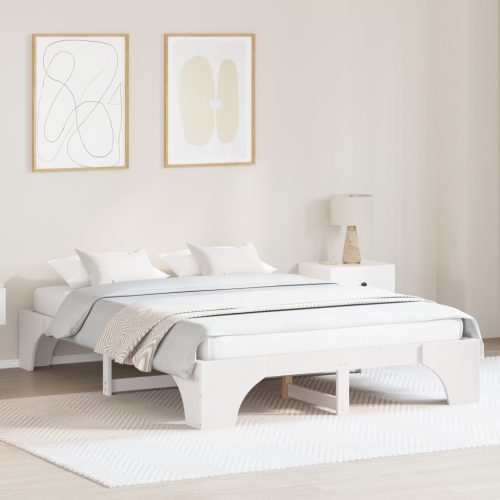Ágykeret Fehér Fa 150 x 200 cm Minimalista Faágykeret