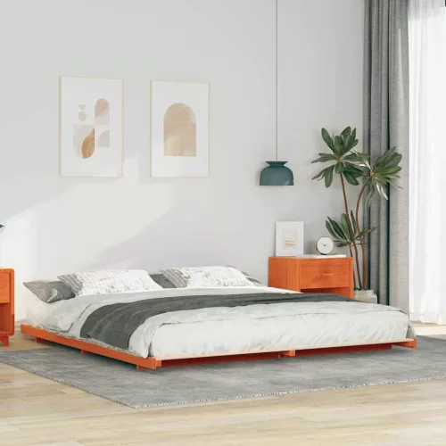 Földi ágykeret Viaszbarna 200 x 220 cm Tömör fenyőfa