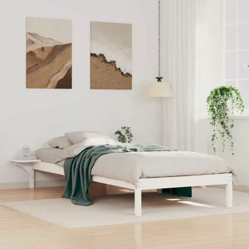 Ágykeret éjjeliszekrényekkel Fehér 90 x 210 cm Tömör fenyőfa