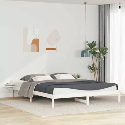 Ágykeret éjjeliszekrényekkel Fehér 180 x 210 cm Tömör fenyőfa