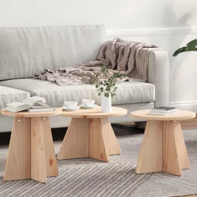  Dohányzóasztal 3 pcs Természetes 49 x 49 x 30 cm Tömör fenyőfa
