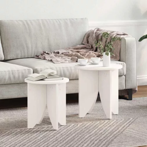 Dohányzóasztal 2 pcs Fehér 41.5 x 41.5 x 44 cm Tömör fenyőfa