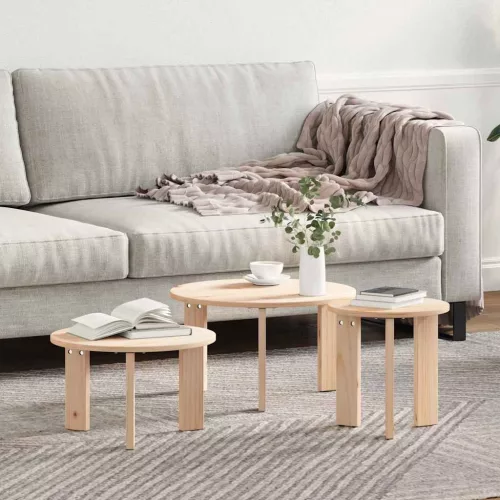 Dohányzóasztal 3 pcs Természetes 47.5 x 47.5 x 27 cm