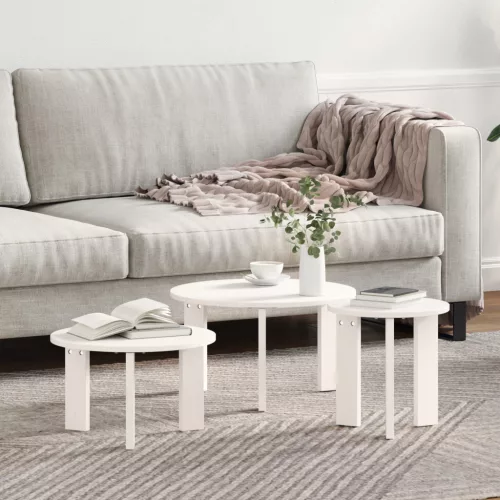 Dohányzóasztal 3 pcs Fehér 47.5 x 47.5 x 27 cm Tömör fenyőfa