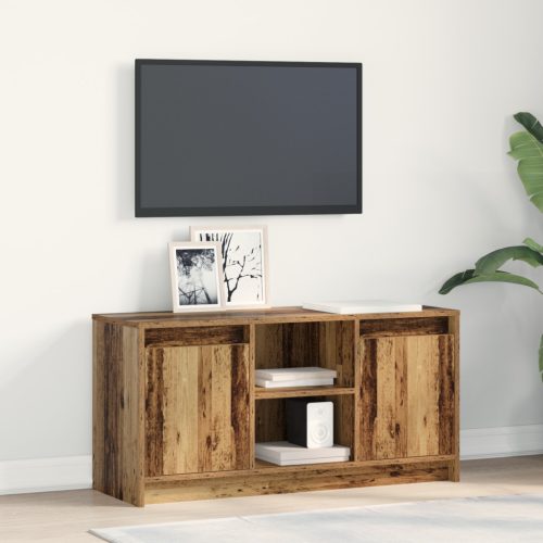 TV Szekrény LED Fényekkel - Régi Fa, 100x34x50 cm-es Műanyag Állványon.