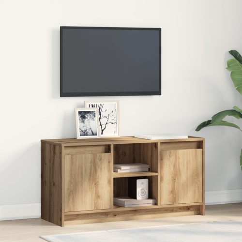 TV kávézó LED fényekkel, artisan tölgyből, 100x34x50 cm, mérnöki fából készült.