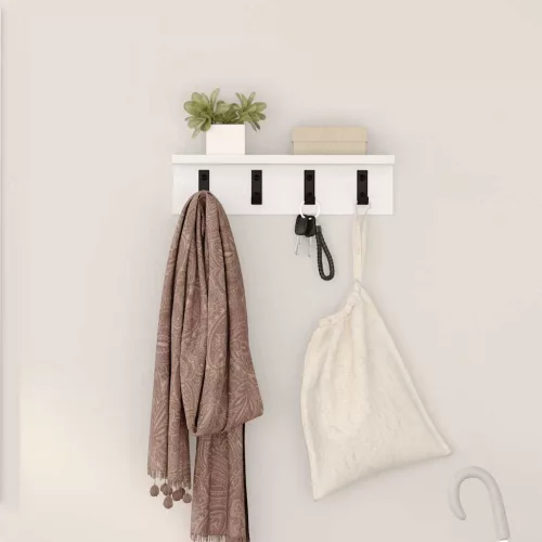 Fali Kabáthorog polcokkal Fehér 40 x 10.5 x 10.5 cm Faanyag